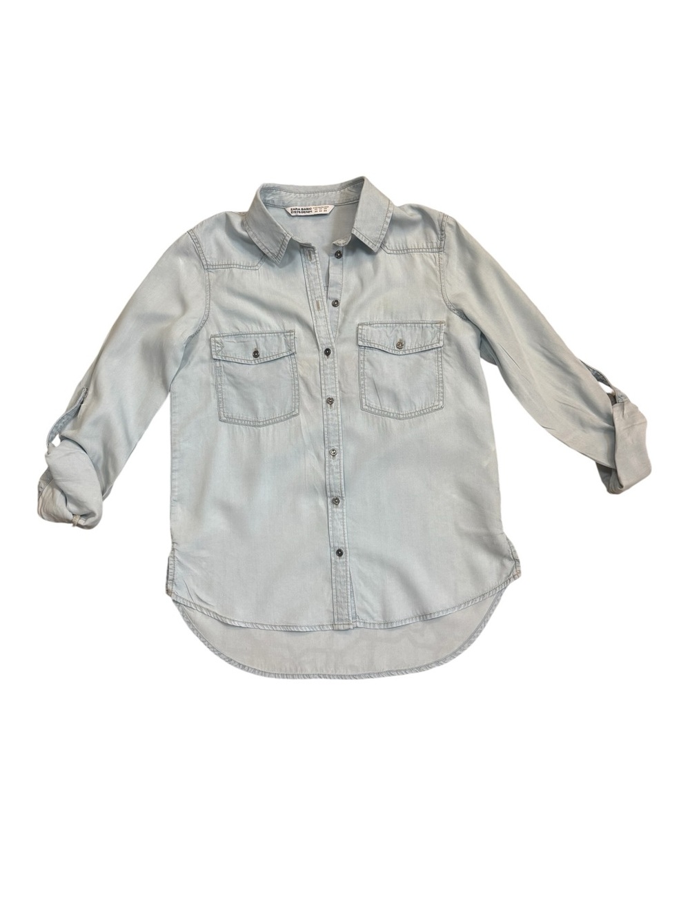 Zara Basic Embroidered Chambray Button Down Shirt XS Pomegranate Boho - Picture 8 of 11